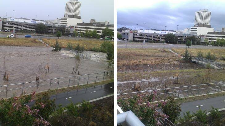 During and after shots of a storm water drain in Woden. Photo: Elizabeth