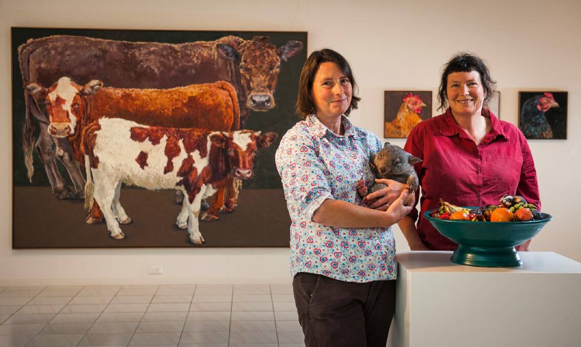 Artists Anna and Lucy Culliton in their exhibition Our Animals at Beaver Galleries. Photo Elesa Kurtz Photo: Elesa Kurtz