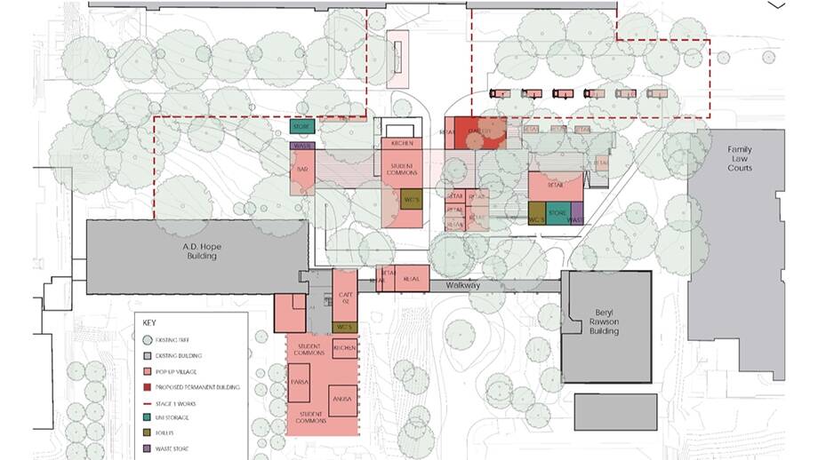 A concept diagram of the new pop-up village at the Australian National University. Photo: Supplied