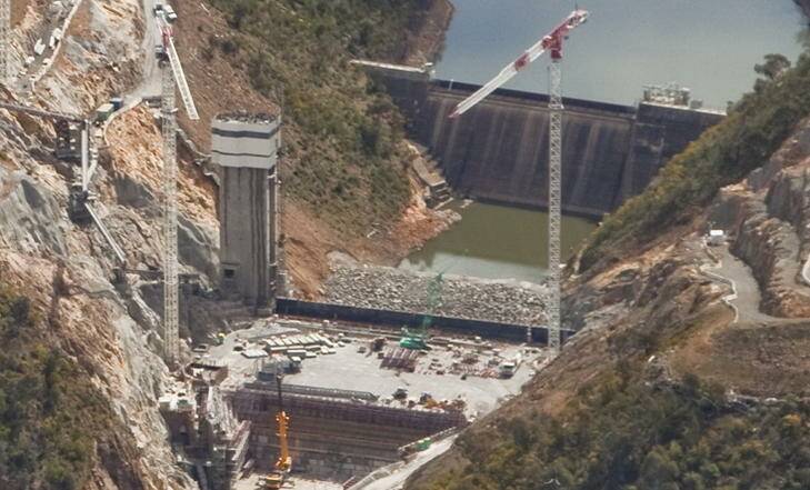 A 2011 aerial image of the enlarged Cotter Dam construction site. Photo: Supplied
