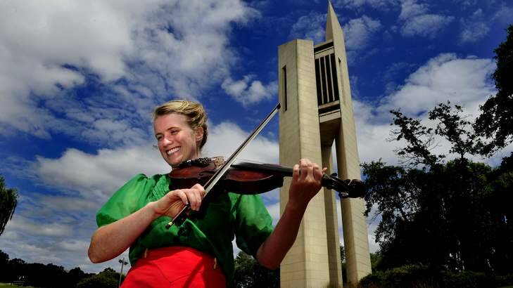 Jacqueline Bradley of Ainslie at the Carillon, Canberra. She will playing at " Back to the island exploring our folk roots" as part of the National Folk Festival centenary presentation. Photo: Melissa Adams