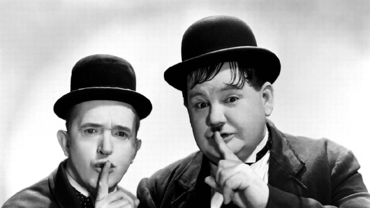 Celebrity shhhh. Laurel and Hardy ask for some Canberra-quality quiet. Photo: Supplied