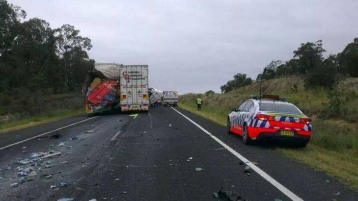 A truck crash 25km north of Goulburn on the Hume Highway had traffic at a standstill on Wednesday morning. Photo: Kristy Wilcock