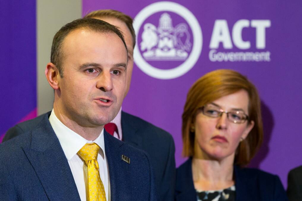Chief Minister Andrew Barr handing down the ACT budget on Tuesday. Photo: Dan Pinhorn