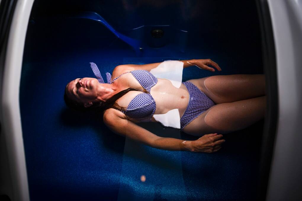 Karleen Minney inside the Apollo float tank. Photo: Dion Georgopoulos