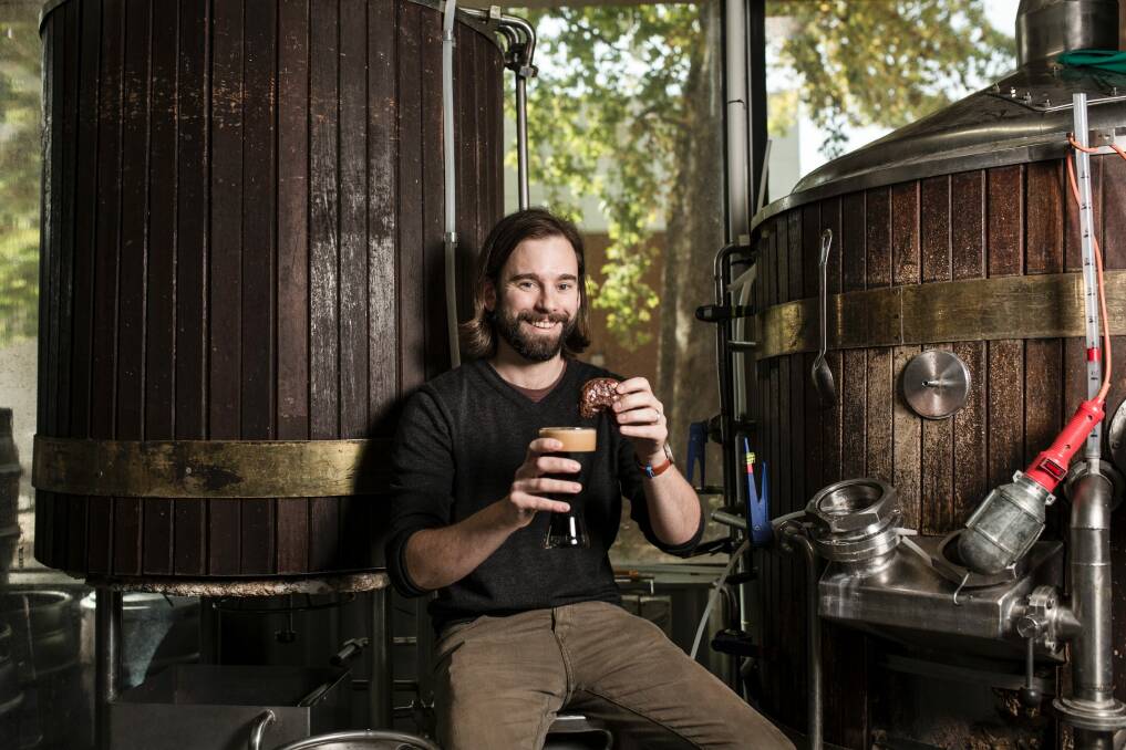 Kevin Hingston of Pact Beer Co. They have teamed up with Melbourne's Butterbing Cookie Sandwiches to make a salted caramel porter called 'Who poured the porter in the cookie jar'. Photo: Jamila Toderas