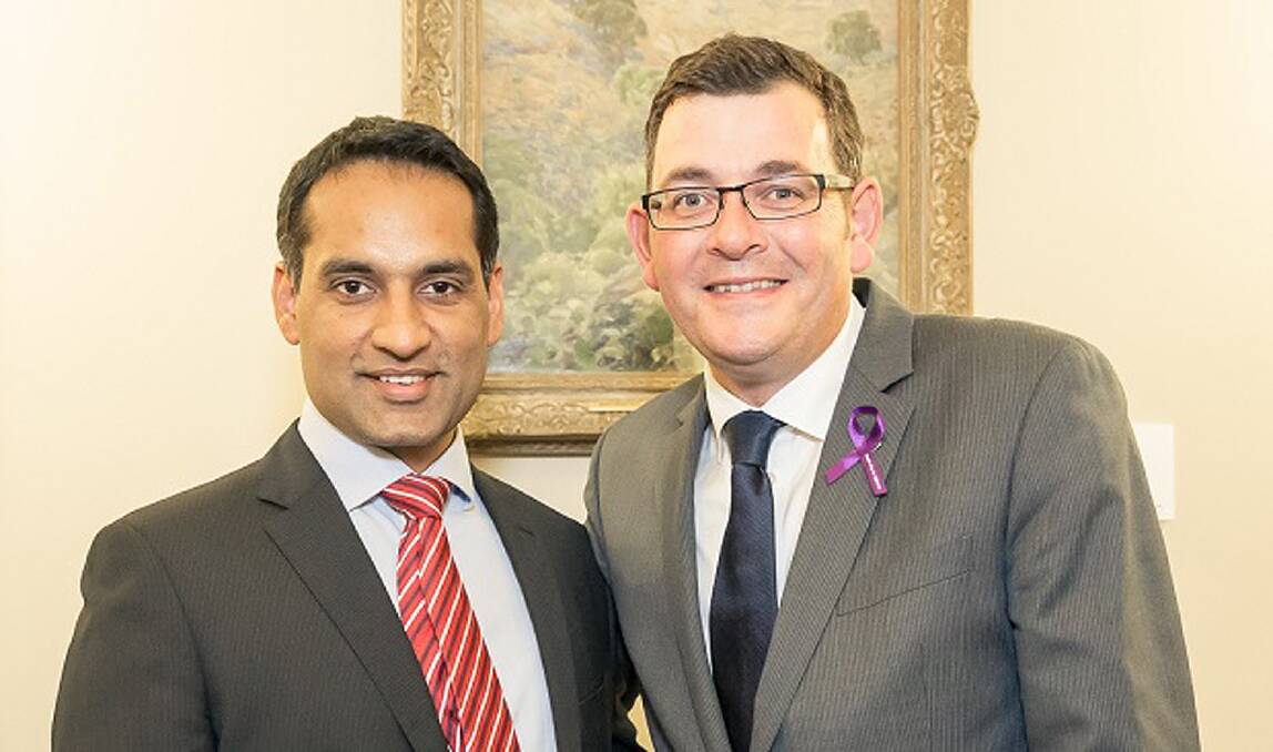 Would-be Labor candidate Jasvinder Sidhu with Premier Daniel Andrews.  Photo: VISPENN Photography
