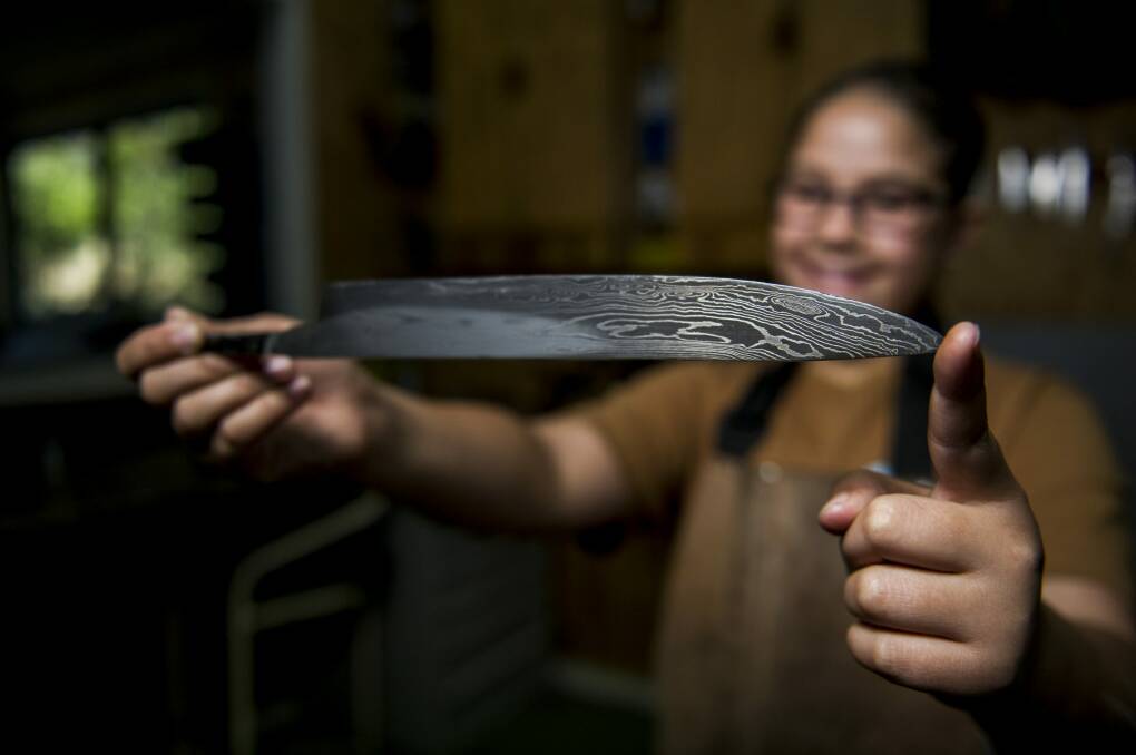 Personal touch: Knifemaker Leila Haddad, 12, handcrafts knives for some of Australia's top restaurants, including three-hatted chef Ben Shewry at Attica, Melbourne. Photo: Jay Cronan