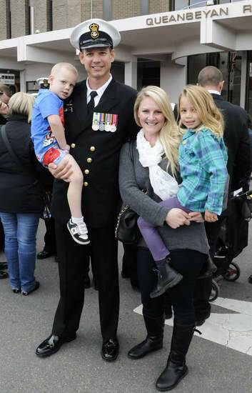 Petty Officer Dennis Allcroft  and wife Angela and children Tom and Grace spend their first ANZAC Day together as a family.