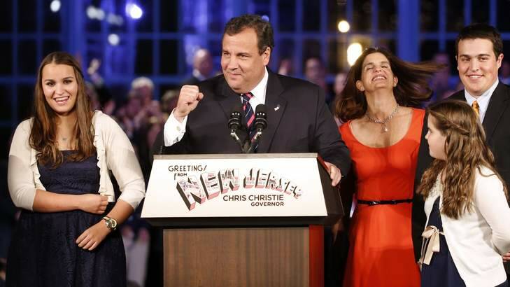 Republican New Jersey governor Chris Christie celebrates victory in Asbury Park, New Jersey. Photo: Reuters