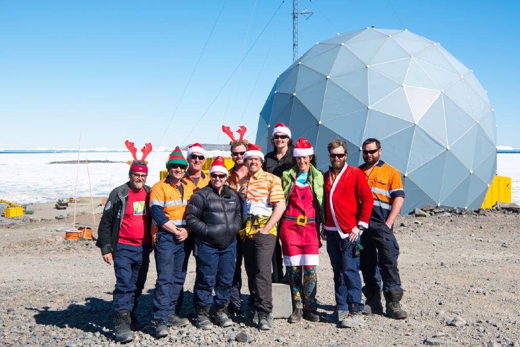 The crew get festive on the ice, enjoying the recently 'Riviera'-esque weather on the base. Photo: Barry Becker/Australian Antarctic Division