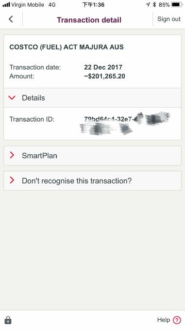 Tina's bank statement with the large charge. Photo: Supplied
