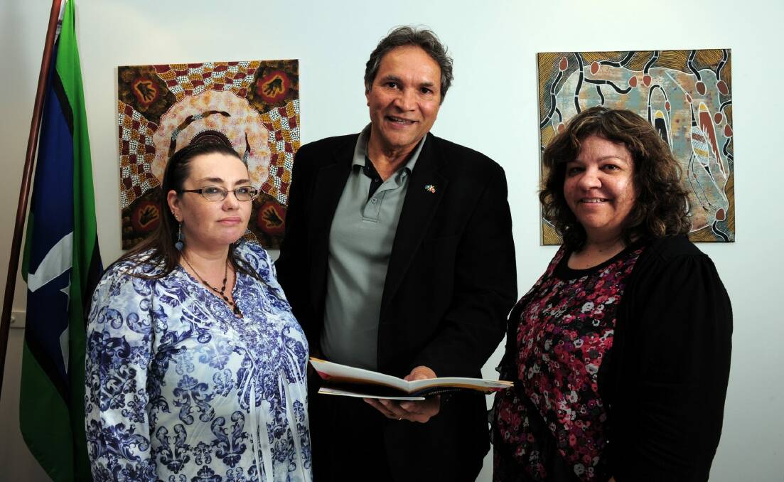 From left, ACT Aboriginal and Torres Strait Island Elected Body. New member, Jo Chivers, Chairman, Rod Little and Deputy Chair, Di Collins. Photo: Graham Tidy