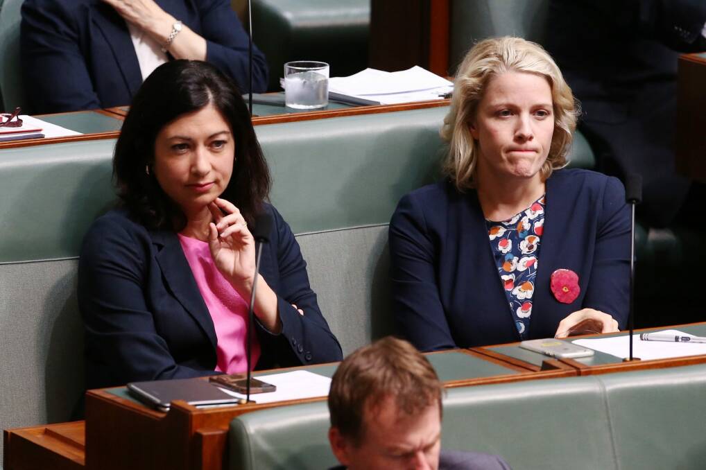 Terri Butler listens as Prime Minister Malcolm Turnbull speaks on gender equality during question time on Tuesday. Photo: Andrew Meares