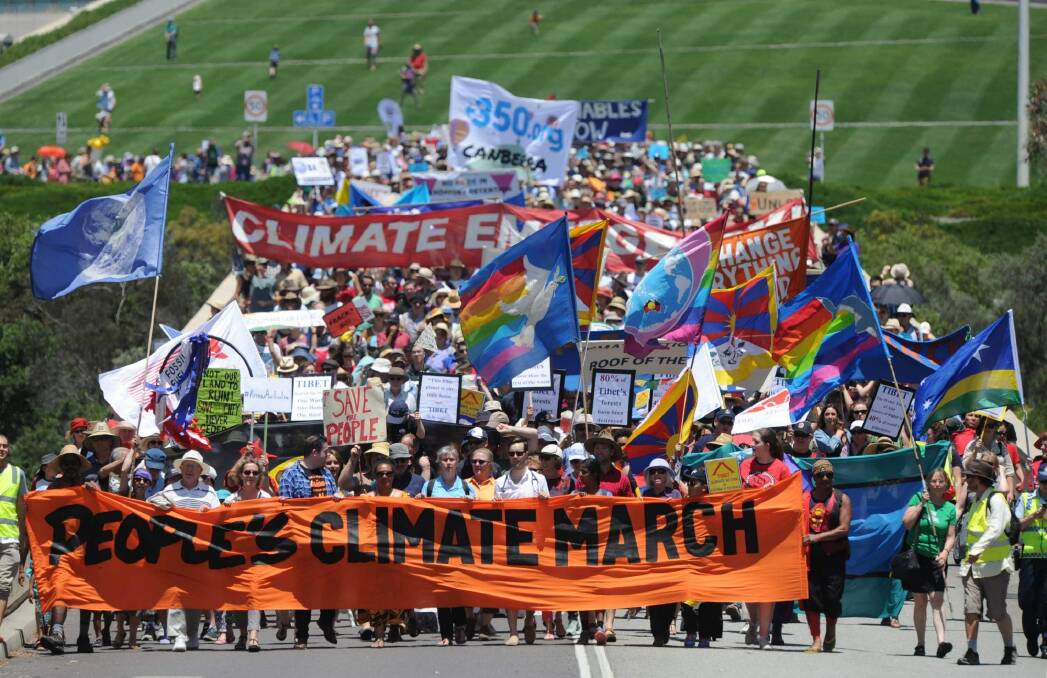 More than 6000 people turned out for the People's Climate March in Canberra on Sunday. Photo: Graham Tidy