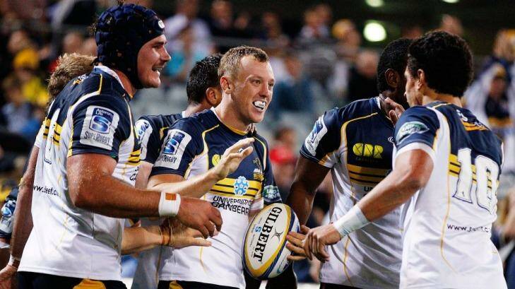 Rivalry: Jesse Mogg, celebrating a try, will go head-to-head with Israel Folau on Saturday. Photo: Brendon Thorne