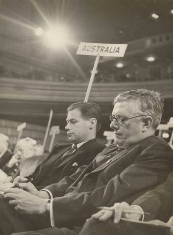 Then Australian foreign minister H. V. "Doc" Evatt (right) at a UN executive meeting. Photo: Nine
