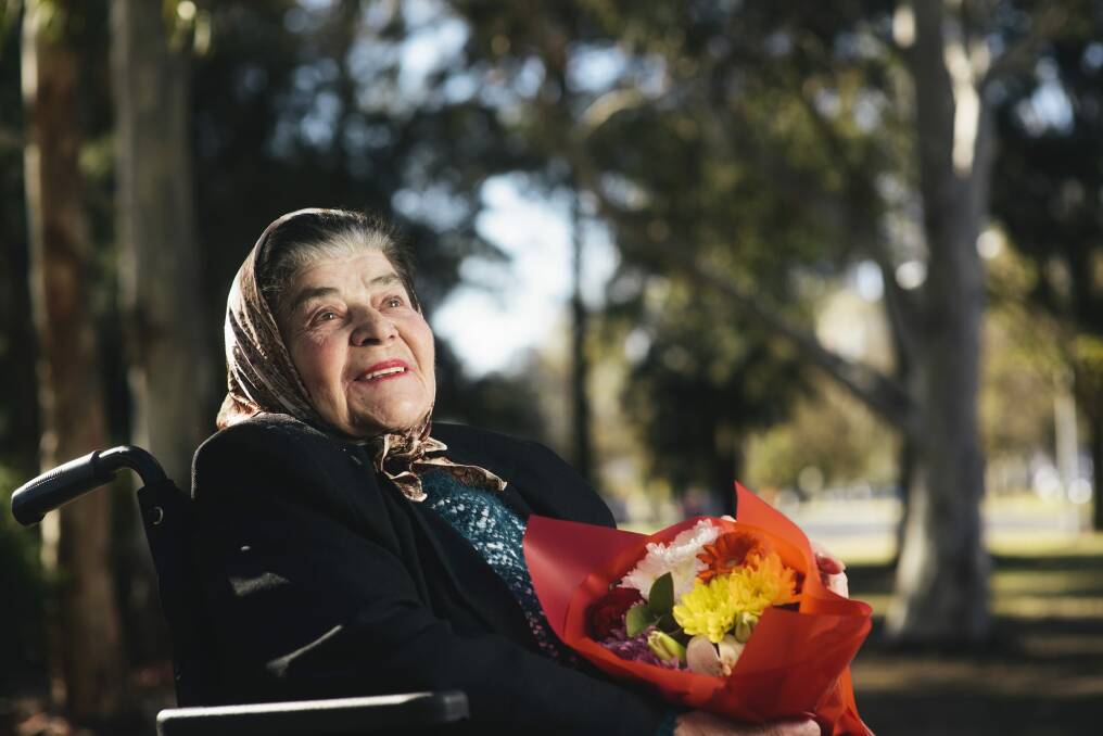 Palmira De Simone is grateful for the community support she has received since being robbed in her Braddon driveway a week ago. Photo: Rohan Thomson