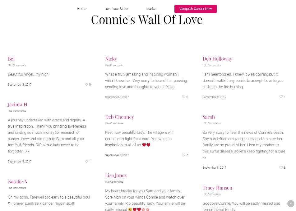 Connie Johnson Tribute Wall, https://loveforconnie.org.au/#leave-a-tribute Photo: supplied