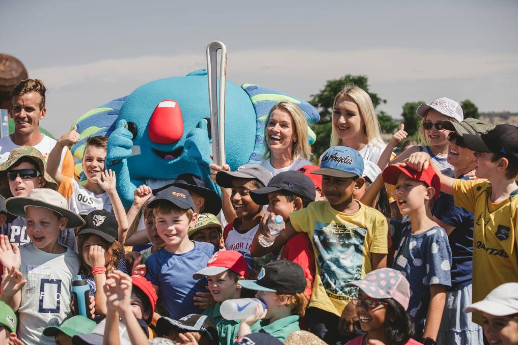 Canberrans turned out at the National Arboretum Canberra to cheer on baton bearers and meet mascot Borobi.  Photo: Jamila Toderas