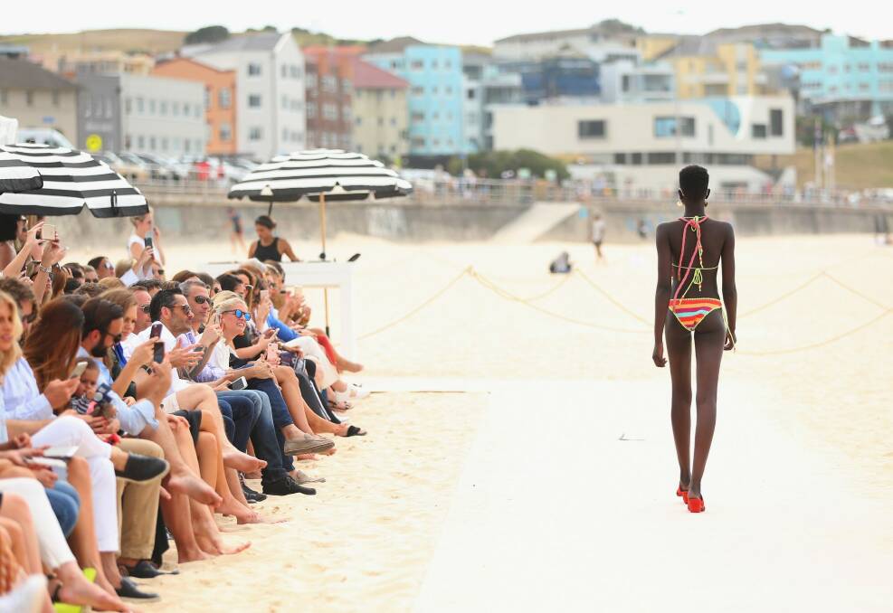 A model showcases designs during The Iconic Summer 2017 Swim Collection Fashion Show at Bondi Beach. Photo: Don Arnold