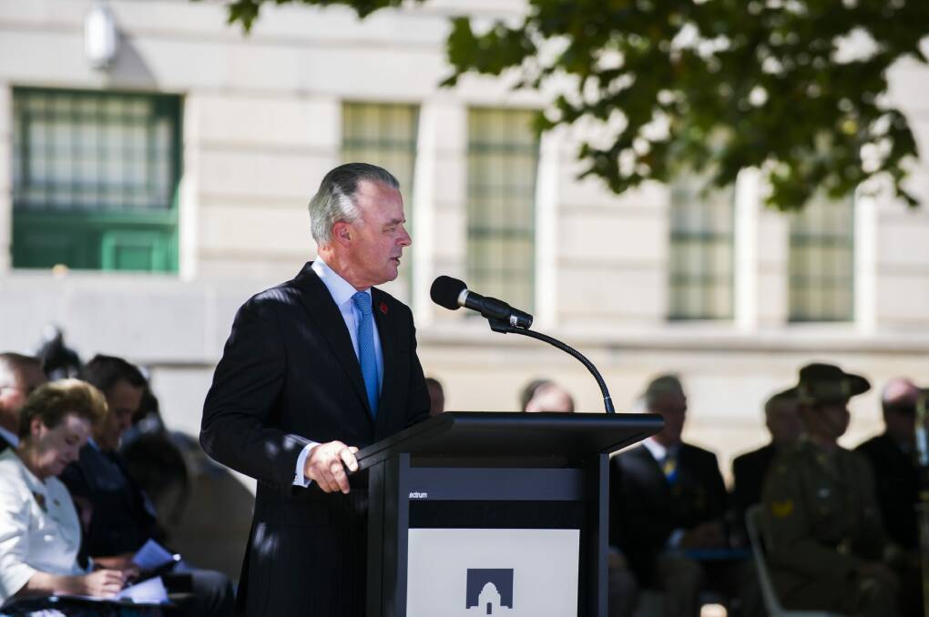 Australian War Memorial director Brendan Nelson addresses those attending the annual Aged Care Anzac wreath-laying ceremony. Photo: Rohan Thomson
