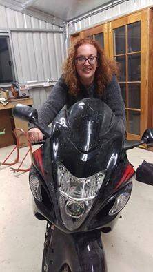Heidi Pritchard with her beloved Hayabusa motorcycle - complete with fingerprint dustings - after it was recovered by police. Photo: Facebook