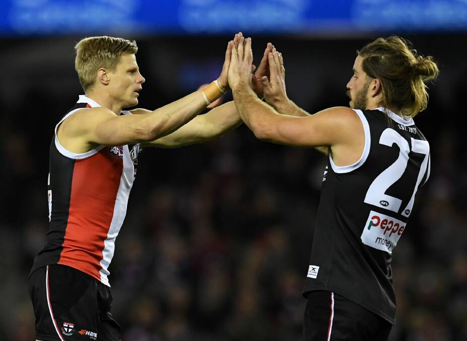Nick Riewoldt and Josh Bruce. Photo: AAP