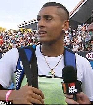 Nick Kyrgios during an on-court interview, after which he was described as 'cocky'.