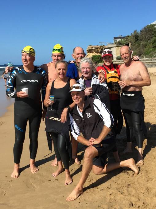 Ocean swimming team Eugene's Rippers, who crossed Melbourne's The Rip in February (far left: Clive Williams). Photo: John Langmead