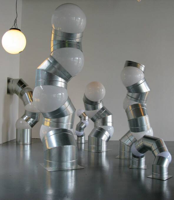 Airconditioning ducting and lighting spheres twist and turn in <i>Articulation Series</i> by Peter Vandermark at The Garage. Photo: Supplied