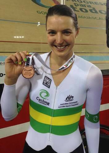 Canberra cyclist Rebecca Wiasak with her bronze medal from the individual pursuit race at a World Cup meet in Mexico