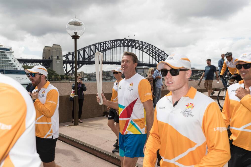 Glenn McGrath during the Commonwealth Games Baton relay in Sydney on February 2 this year. Photo: Brook Mitchell
