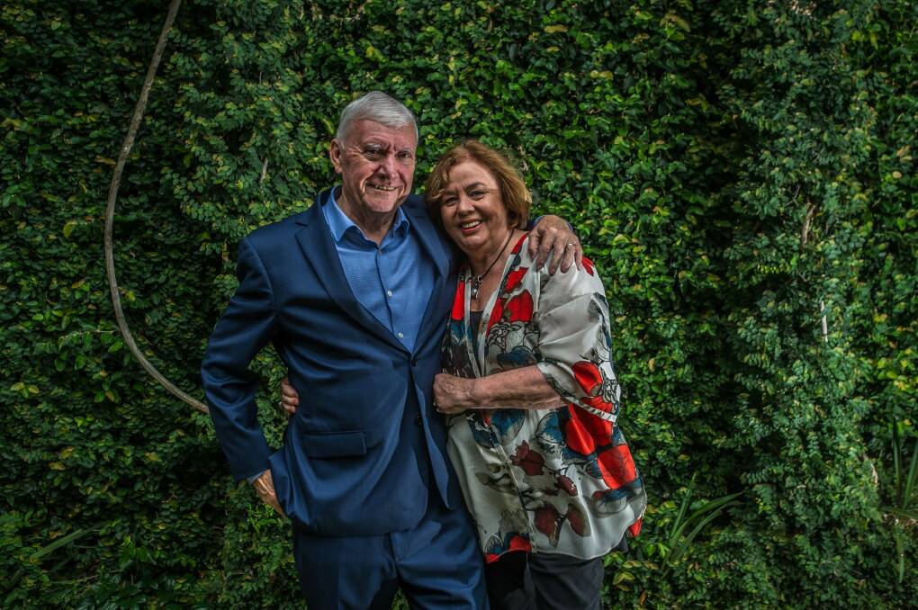 Steve Doszpot and wife Maureen Doszpot at the ACT parliament building on Tuesday. Mr Doszpot has been diagnosed with cancer but it's business as usual for him at work. Photo: Karleen Minney