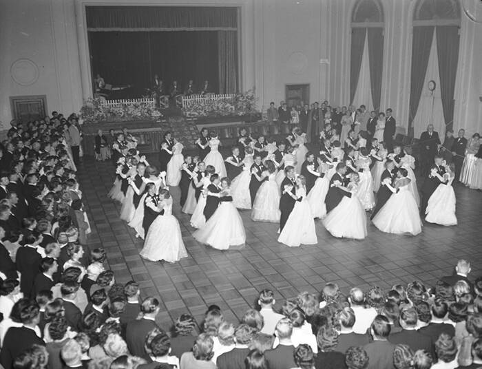 A debutante ball at the Albert Hall in 1956. Photo: National Archives of Australia