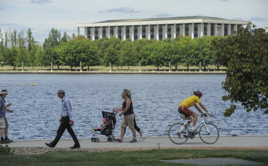 Canberra has been crowned Australia's most active place. Residents  have the highest participation exercise and cultural activities. Lunchtime participants on the shores of Lake Burley Griffin. Photo: Graham Tidy