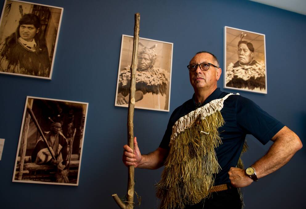 Moko artist Derek Lardelli attends the launch of <i>Māori Markings: Tā Moko</i> at the National Gallery of Australia.  Photo: Elesa Kurtz