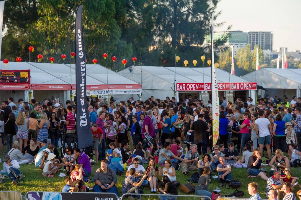 The large crowds at the Enlighten Night Noodle Market. Photo: Jay Cronan