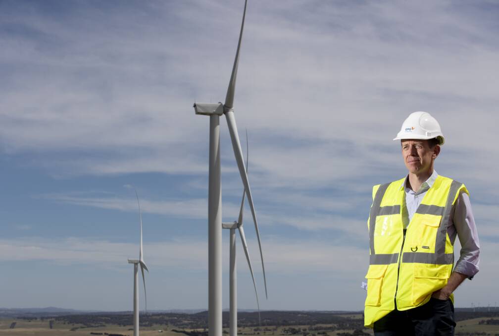 Minister for Climate Change and Sustainability Shane Rattenbury at Crookwell 2 wind farm. Photo: Sitthixay Ditthavong
