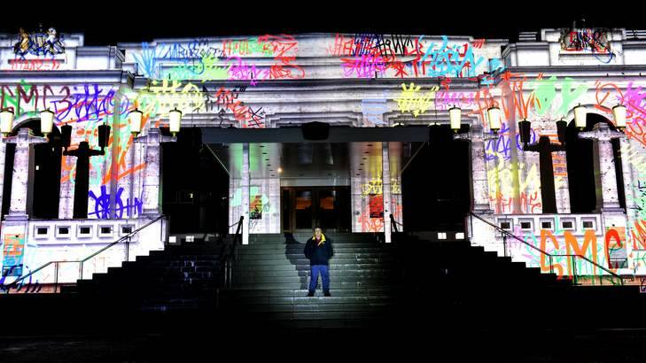 Peter Milne from the Electric Canvas  holds a dress rehearsal of Enlighten's popular architectural projections. Photo: Melissa Adams