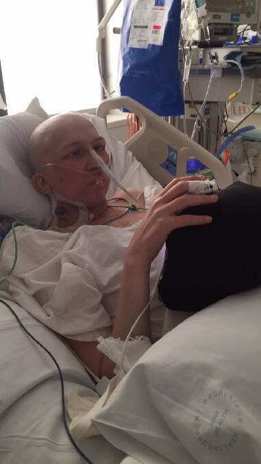 Nick Bean in hospital after a stem cell transplant. Photo: Supplied.