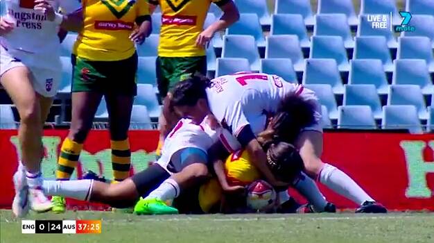 Under scrutiny: The tackle on Isabelle Kelly by Chantelle Crowl that resulted in a biting allegation.