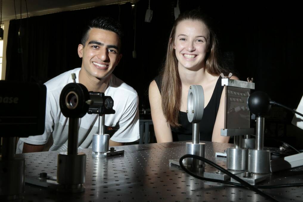 Canberra Grammar School year 12 student Sahil Chopra and St Clare's College year 12 student Anastasia Gilchrist will attend the National Youth Science Forum. Photo: Jeffrey Chan
