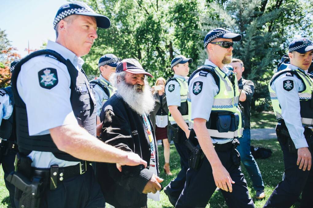 A Tent Embassy activist was arrested on Thursday. Photo: Rohan Thomson