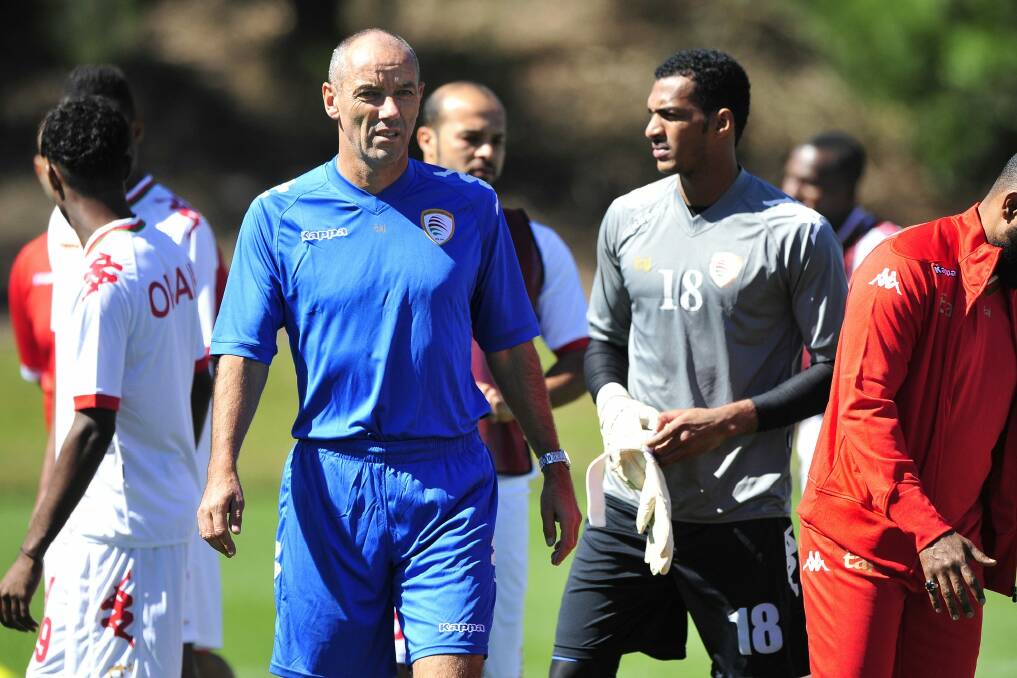 Oman coach Paul Le Guen at a team training session at the AIS on Tuesday.  Photo: Jeffrey Chan