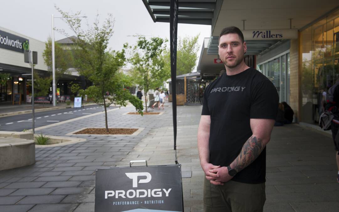 Owner of Prodigy Performance Nutrition, Cam McAlister, said the construction on Hibberson Street had caused a significant downturn in business due to noise and dust. Photo: Elesa Kurtz
