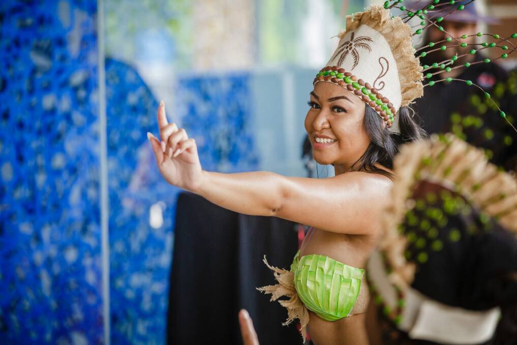 Members of United Nesian Movement dance group perform at the launch of the National Multicultural Festival on Friday.  Photo: Sitthixay Ditthavong