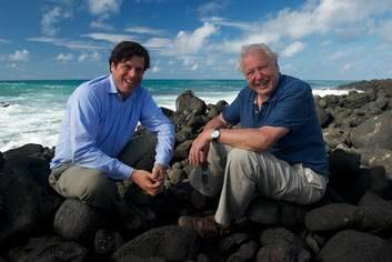 Dream team: Anthony Geffen with David Attenborough at the Galapagos Islands. Photo: Robert Hollingworth