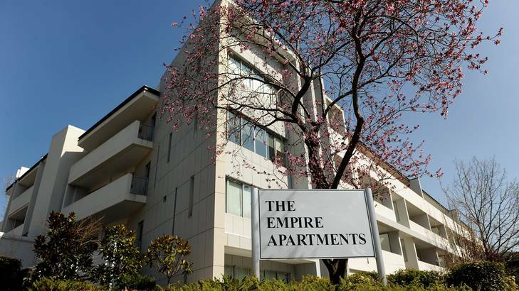 The facade of the Empire Apartments at 23/15 Empire Circuit Forrest. Photo: Colleen Petch COP