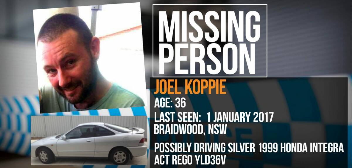 A picture of Joel Koppie and the car police believe he may be driving towards the South Coast. Photo: Supplied, ACT Police